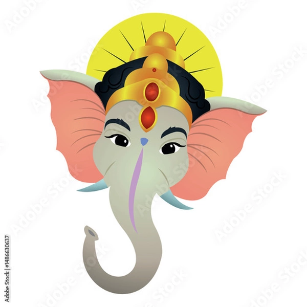 Obraz Ganesha head cartoon style. Vector