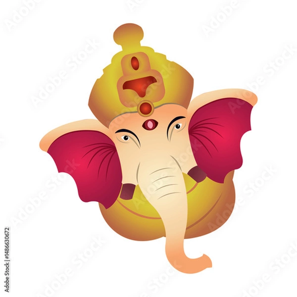 Obraz Ganesha head cartoon style. Vector