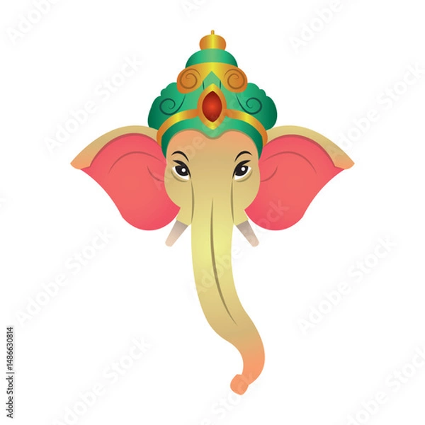 Obraz Ganesha head cartoon style. Vector