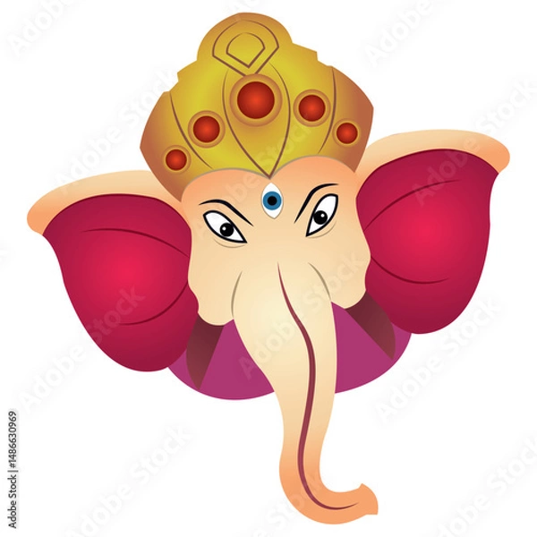 Obraz Ganesha head cartoon style. Vector