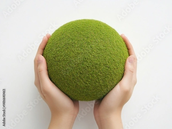 Obraz Hands holding green globe.