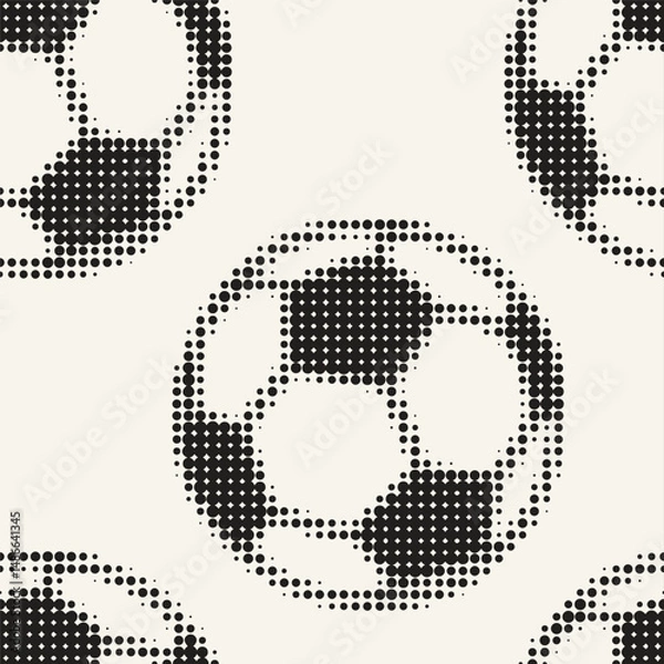Fototapeta Vector seamless pattern with halftone soccer ball. Football monochrome print.