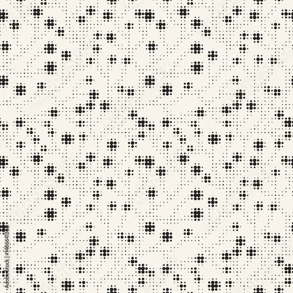 Fototapeta Vector seamless pattern. Monochrome stylish background. Halftone repeating texture. Floral print from small dots.