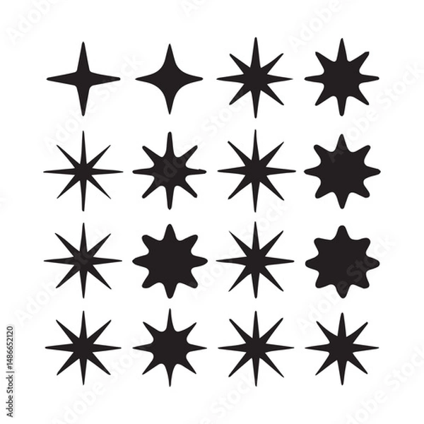 Fototapeta Collection of Star Shapes and Burst Designs in Black and White