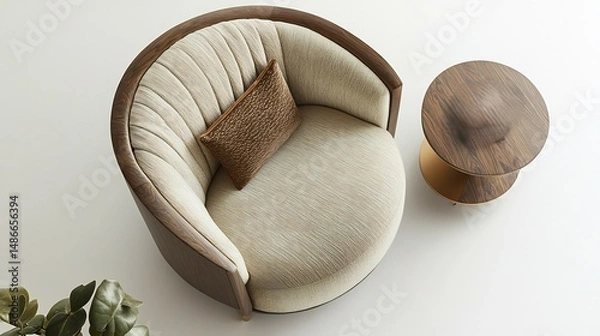 Fototapeta Luxurious lounge chair designed stylish living spaces isolated on a white background top down view