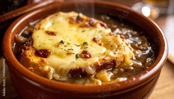 Obraz Hearty French Onion Soup In Rustic Bowl