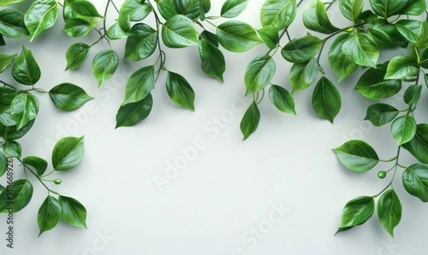 Fototapeta set fresh green leaf wallpaper template plain background abstract plant leaves Generate AI