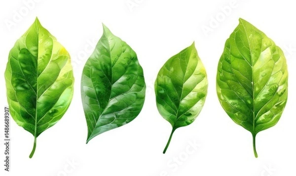 Fototapeta set fresh green leaf wallpaper template plain background abstract plant leaves Generate AI
