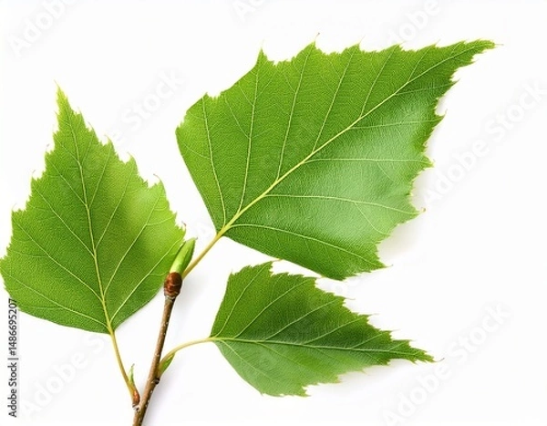 Fototapeta birch branch with fresh green leaves isolated on white