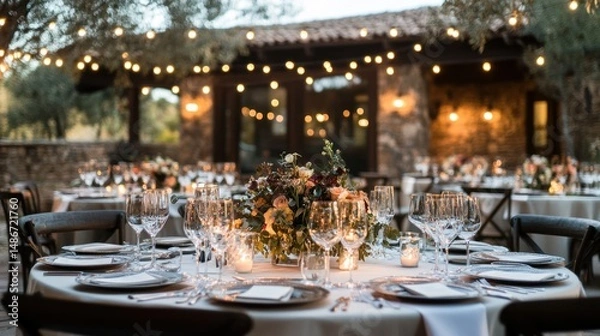 Fototapeta A beautifully decorated table is set for a special event