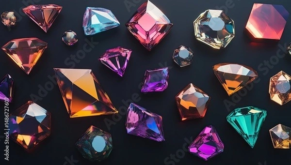 Fototapeta Colorful gems scattered on dark surface