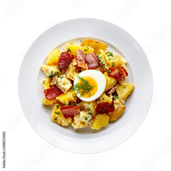 Fototapeta Delicious Potato Salad with Bacon and Egg Isolated on a Transparent Background
