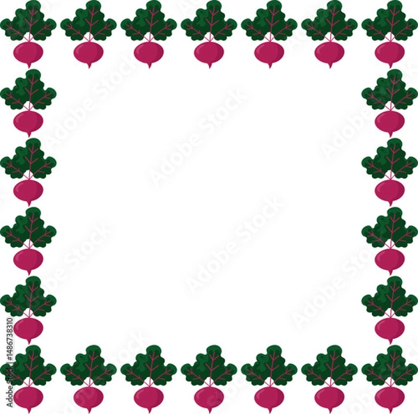 Fototapeta Moldura quadrada decorativa com elementos vetoriais de beterraba. Perfeita para design de menus, identidade visual de produtos naturais e materiais digitais ecológicos.