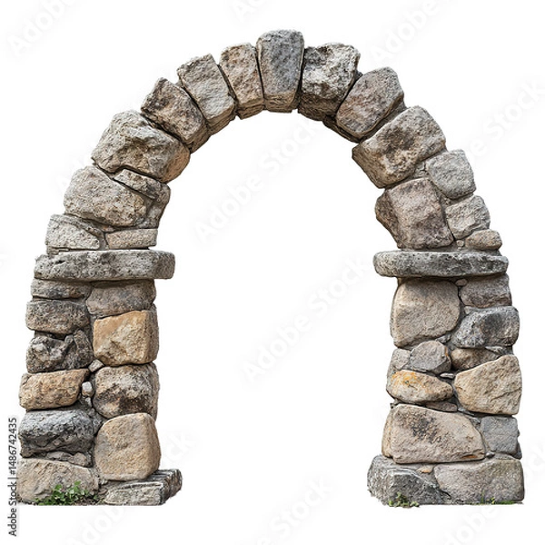 Fototapeta Ancient Stone Archway with Weathered Stones Isolated on PNG Transparent Background
