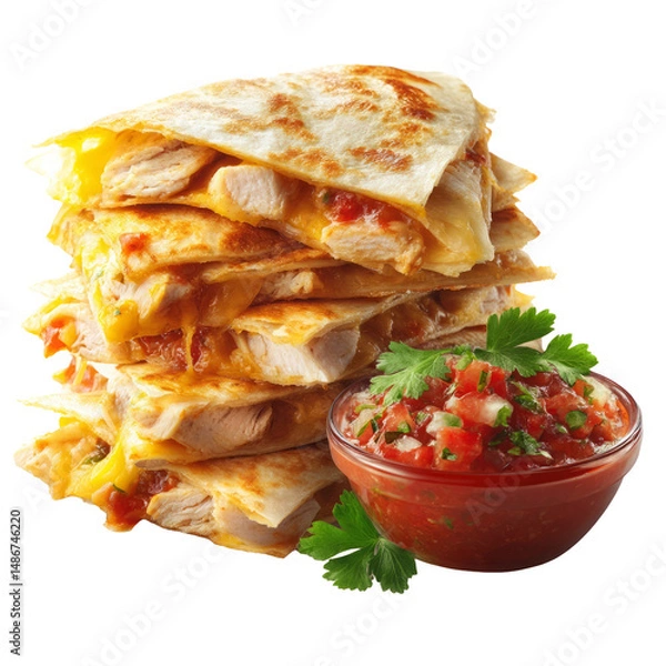 Fototapeta Delicious stack of chicken quesadillas with salsa, perfect for a tasty meal