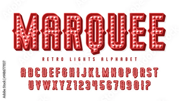 Obraz Retro circus alphabet design, cabaret, fairy LED lamps letters and numbers.