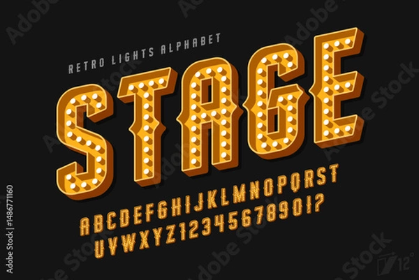 Obraz Retro circus alphabet design, cabaret, fairy LED lamps letters and numbers.