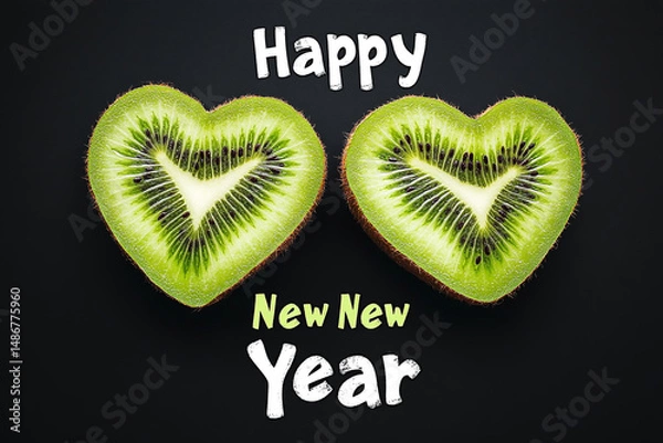 Fototapeta Two pieces of kiwi fruit are carefully arranged in the shape of two hearts, creating a vibrant and fresh composition