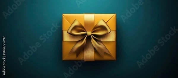Obraz A beautifully wrapped golden gift box with a satin bow, elegantl