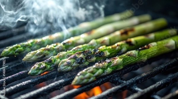 Obraz Grilled asparagus spears with tantalizing grill marks, capturing