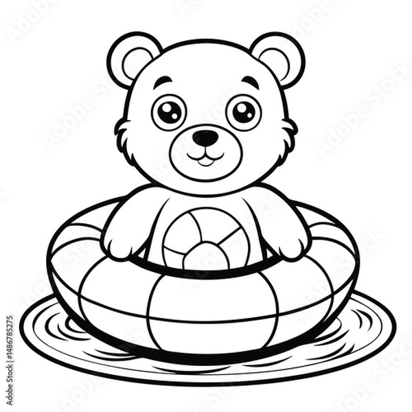 Fototapeta Adorable Bear Coloring Page: Summer Fun in a Pool Float! Coloring Page