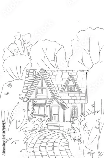 Obraz Coloring the house scenery,색칠하기,컬러링,컬러링북