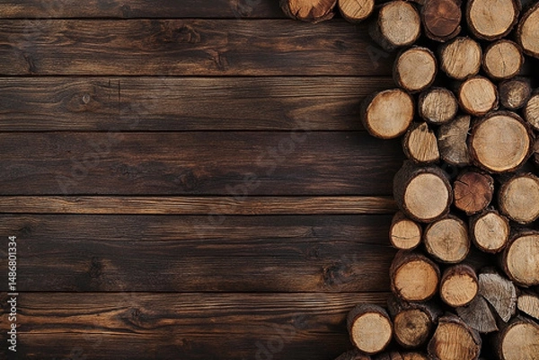 Fototapeta Rustic Backdrop: Dark Wood Planks and Stacked Log Pattern for Cozy Ambience