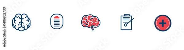 Obraz The health icon set is filled with various symbols, including flat designs for neurology, medical files, kettlebells, biceps, pipettes, chest expanders, patient robes, veterinary care, non-ionizing