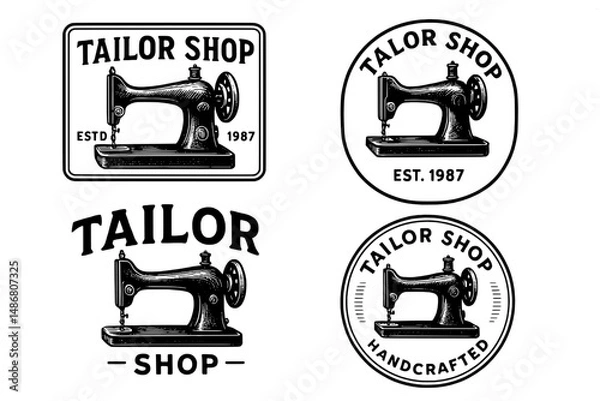 Fototapeta Timeless craftsmanship in vintage sewing machine emblems celebrating the art of tailoring and design from 1987