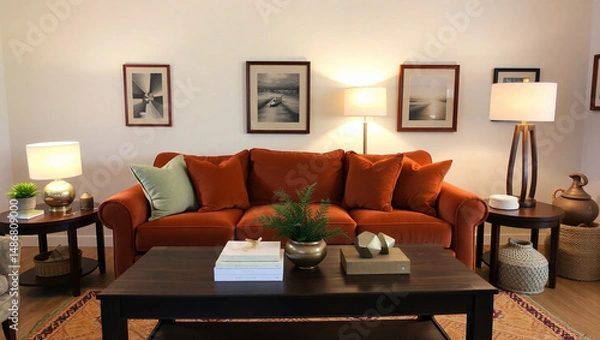 Obraz modern living room with fireplace