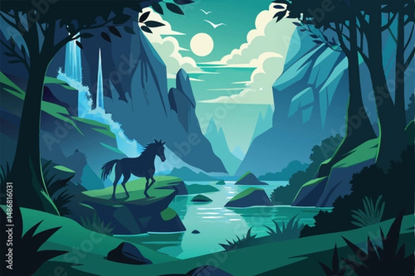 Fototapeta Enchanting Forest Exploration by a Lone Centaur at Sunset