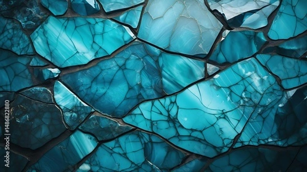 Fototapeta A turquoise stone's surface, a canvas of aqua tones, exhibits mesmerizing blue hues and crackled patterns, with cracks adding depth and texture.