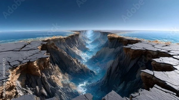 Fototapeta Very large hole in the ground created by powerful earthquake exposing subsurface layers