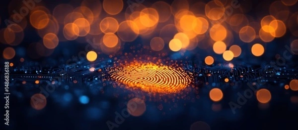 Fototapeta Fingerprint on a dark surface with bokeh lights.