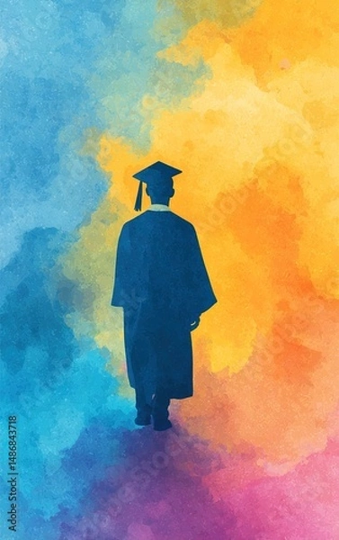 Obraz Online graduation announcement flat design front view digital theme watercolor Triadic Color Scheme. High quality