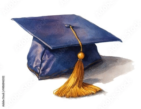 Obraz graduation hat watercolor digital painting good quality. High quality