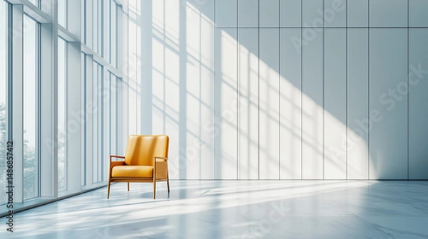 Fototapeta A solitary chair in a modern workspace, embodying simplicity and focus in a clean, minimalist design.