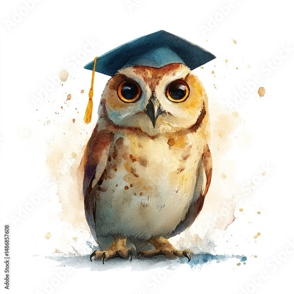Obraz Cute watercolor owl in graduarion cap isolated. High quality