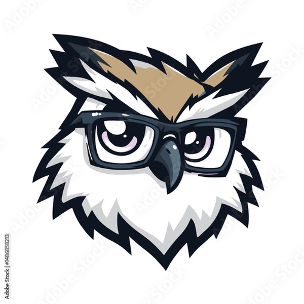 Fototapeta Cartoon owl heads with glasses and expressive eyes in educational vector illustration ideal for school mascots and reading themed content