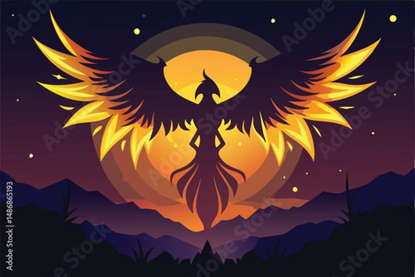 Obraz Ethereal Night Sky Illuminated by a Majestic Phoenix Silhouette