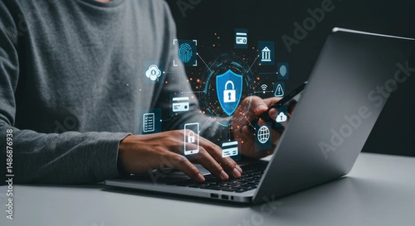 Obraz Cyber Security: Protect Your Data Online! Secure Banking, Shopping & Identity on Your Laptop. Stay Safe from Threats & Scams Today!