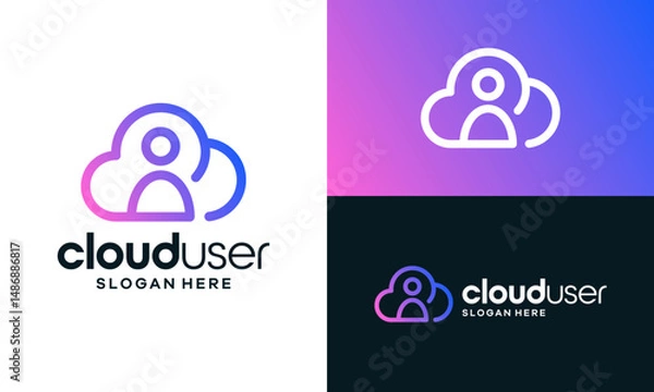 Fototapeta Cloud user logo design. Abstract cloud design with people shape symbol graphic icon