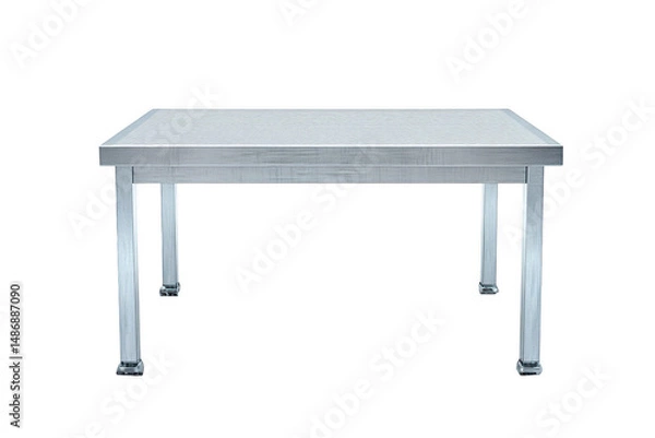 Obraz Industrial silver steel table with caster wheels for kitchens or workshops isolated on a transparent background