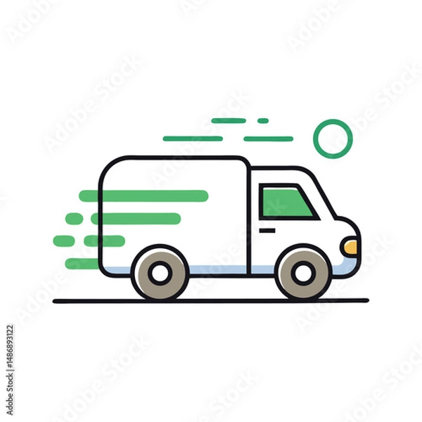 Fototapeta a simple line icon of a fast-moving delivery truck with white background.