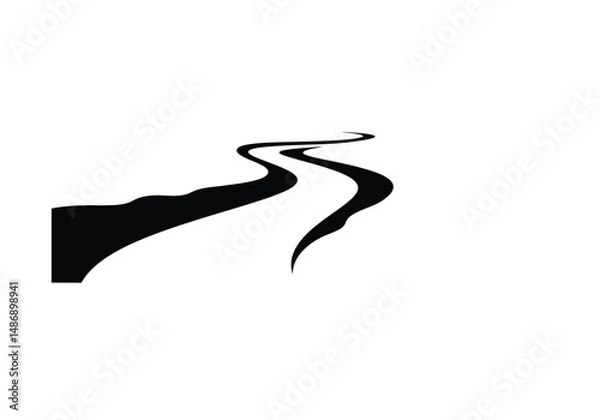 Fototapeta River silhouette. This image shows a black river silhouette, a winding watercourse. Vector clipart illustration design.