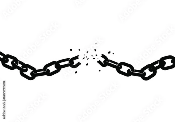 Fototapeta Broken chain silhouette. This image shows a black broken chain silhouette, symbolizing freedom and separation. Vector clipart illustration design.
