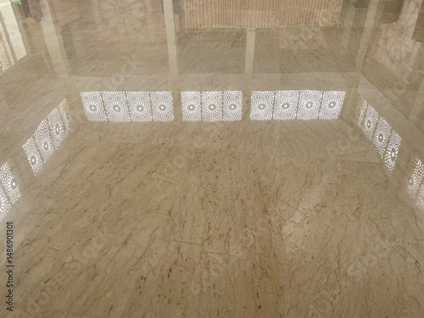 Fototapeta Rows of electrical sockets, white electrical switches on a luxurious glossy brown marble wall