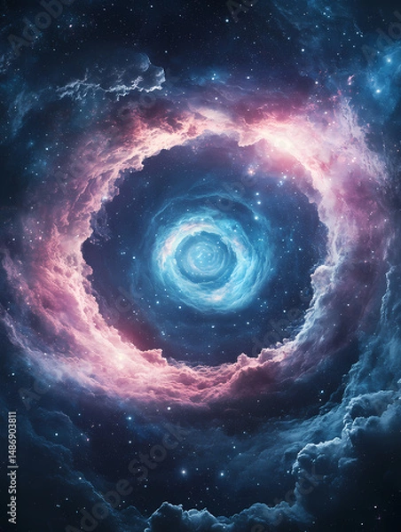 Fototapeta Cosmic swirl of pink and blue nebulae. A mesmerizing celestial dance of light and color in the vast expanse of space.