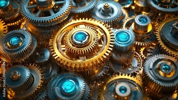 Obraz Interlocking gears, intricate mechanism