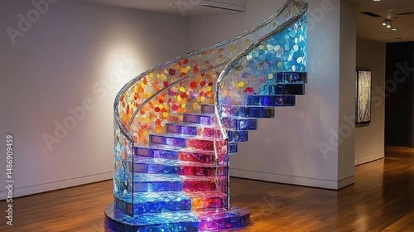 Obraz Spiral staircase with translucent, multicolored glass steps